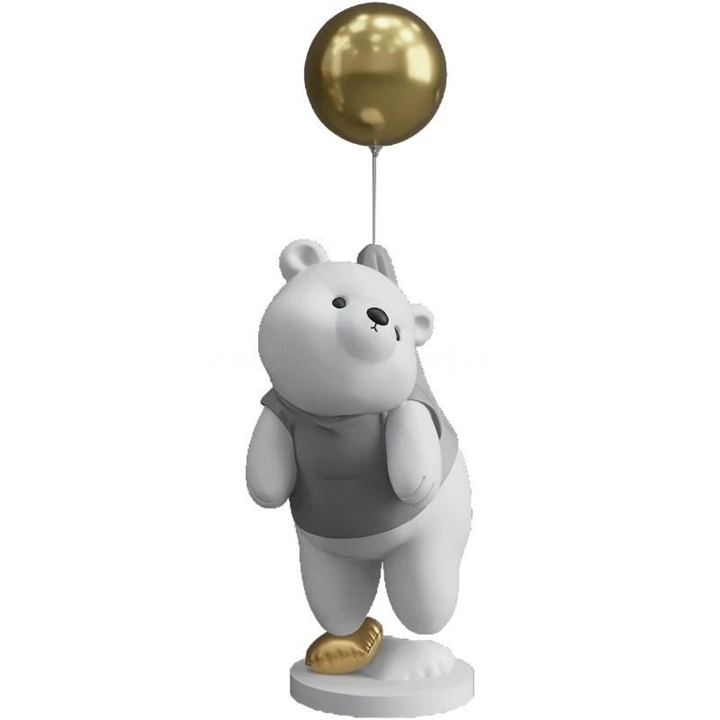 

Creative Resin Embellishments Balloon Polar Bear Figurine Ornaments Animal Sculpture for Living Room Decorations for Home Gift