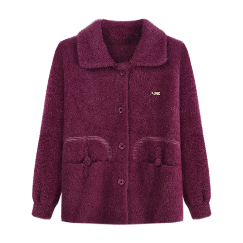 

Middle-aged mother Imitation Mink velvet coats elderly autumn winter jacket loose knit cardigan coat female thickening