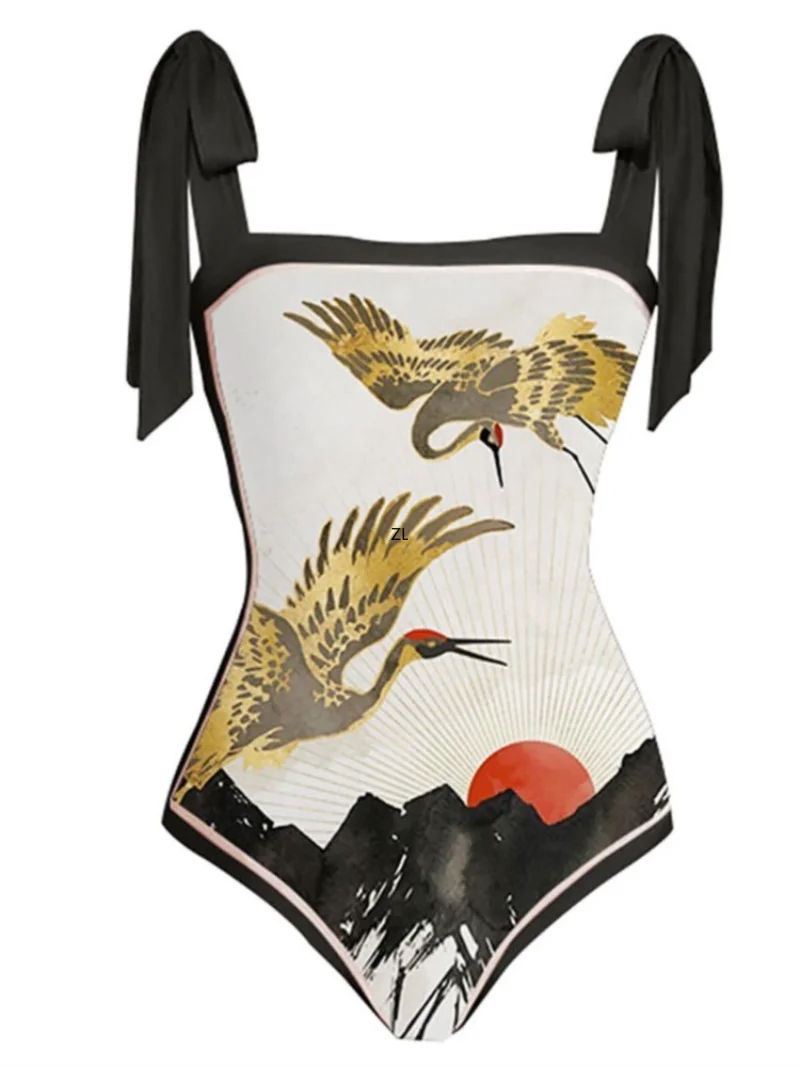 Bikini Bodysuit Swimwear Women With Skirt Bathing Suit Summer New Ruffle Splice Print Beachwear Holiday Bikini Cover Ups Outfits