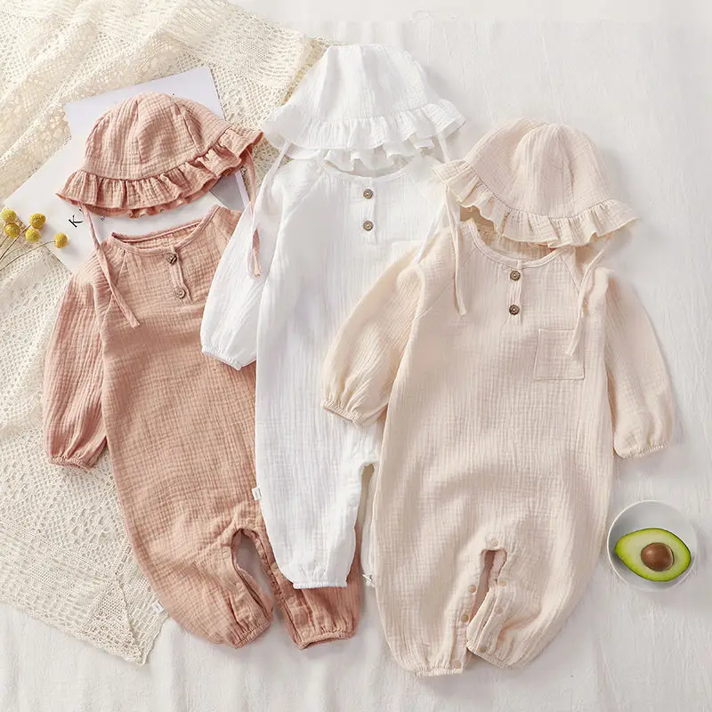 

Autumn Newborn Infant Baby Boys Girls Romper Playsuit Cotton Long Sleeve Baby Jumpsuit Newborn Clothes + Hat