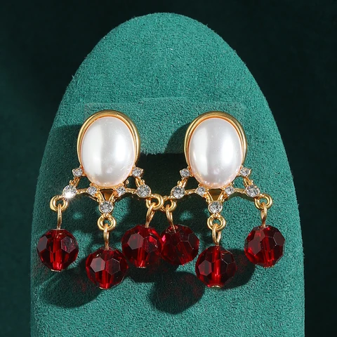 LOVE GREEN LIVE GREEN Сережки-капельки из меди с красным стеклом