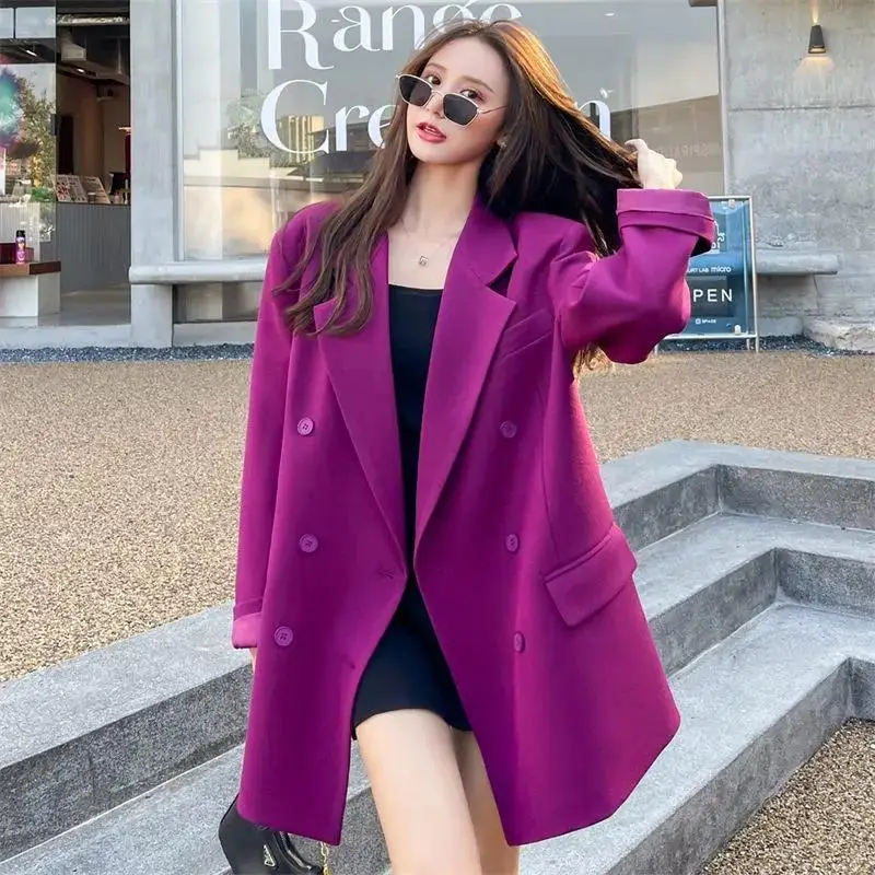 

Fashion Blazer Vintage Women Spring Autumn Coat 2022 New Loose Double Breasted Outerwear Jackets Female Top Casaco Feminino