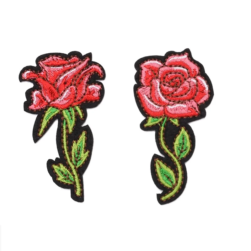 

2Pcs New Roses Flowers Embroidery Ironing Patche Applique Self-adhesive Embroidered Sew DIY For Clothes underwear Trousers Decor