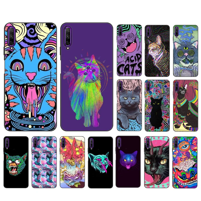 

Psychedelic Trippy Cat Art Phone Case for Huawei P50 Pro P30 P40 Lite P40Pro P20 lite P10 Plus Mate 20 Pro Mate20 X