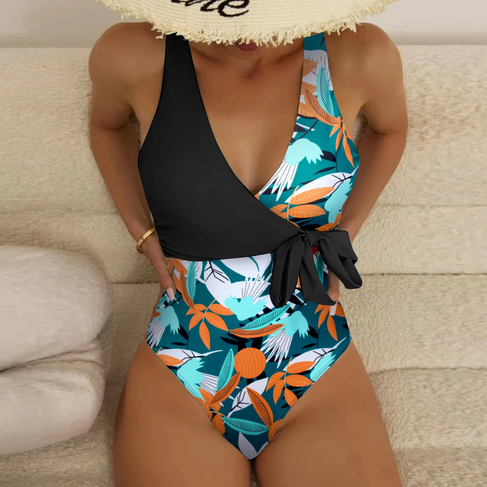 

Слитный купальник из полиэстера с принтом, сексуальный облегающий купальный костюм с высокой талией, модный дизайнерский купальник со шнуровкой для путешествий и отпуска