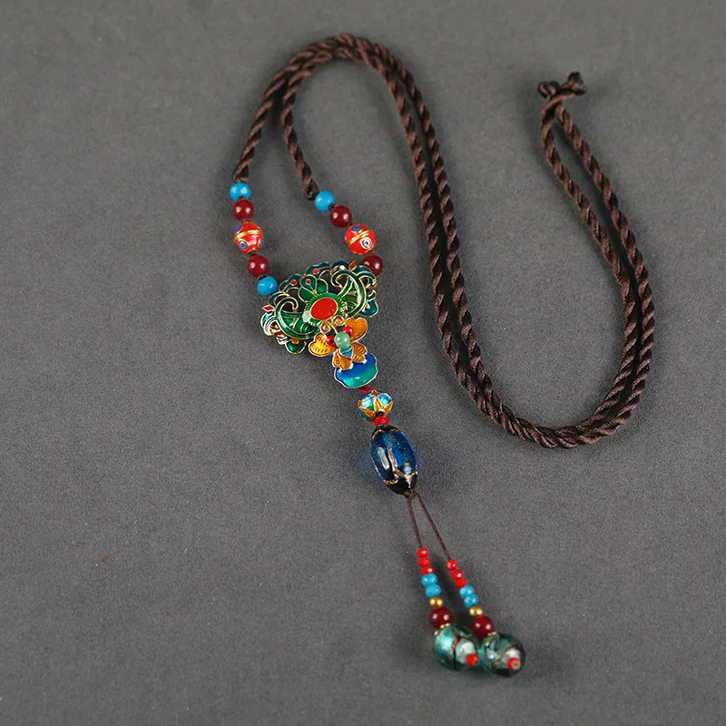 

Ethnic Style Simple Autumn and Winter Glazed Pendant Sweater Chain Women's Retro One Hundred Matching Long Necklace