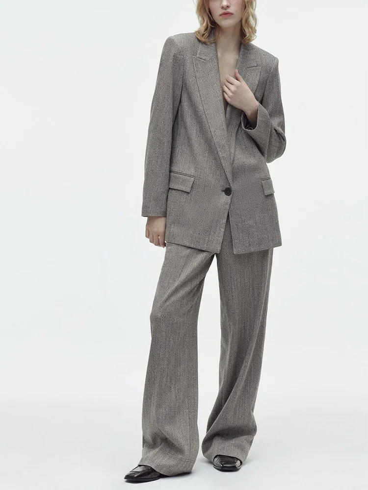 

Office Elegant Work Sets Womens 2 Piece Single Button Blazer And Wide Leg Pants Co Ord Set Herringbone Blazers Suits For Women