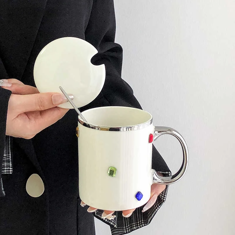 350 мл креативная керамическая кружка с инкрустацией бриллиантами и