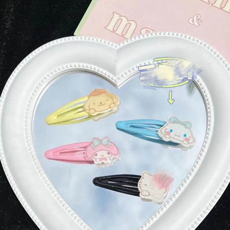 

Kawaii Sanrioed Anime Cinnamoroll My Melody Kuromi Kitty Cute Bb Ins Cartoon Hairpin Student Children Girl Headdress Gift