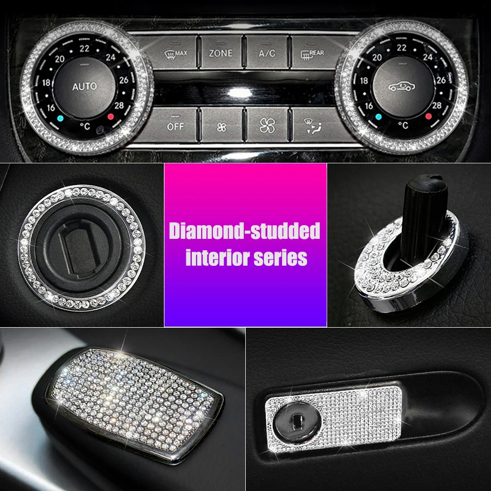 

Air Conditioner Knob Star Stop Button Ring For Mercedes-Benz C Class 08-13 Interior Accessories for Women Shiny Diamond Emblem