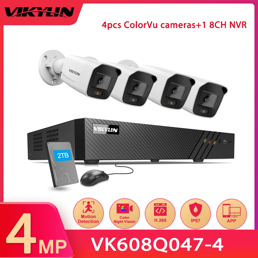 

Security Camera Kit 8CH 8POE NVR 4PCS 4MP Full Color Night Vision IP Camera with POE H265+Video Surveillance security protection