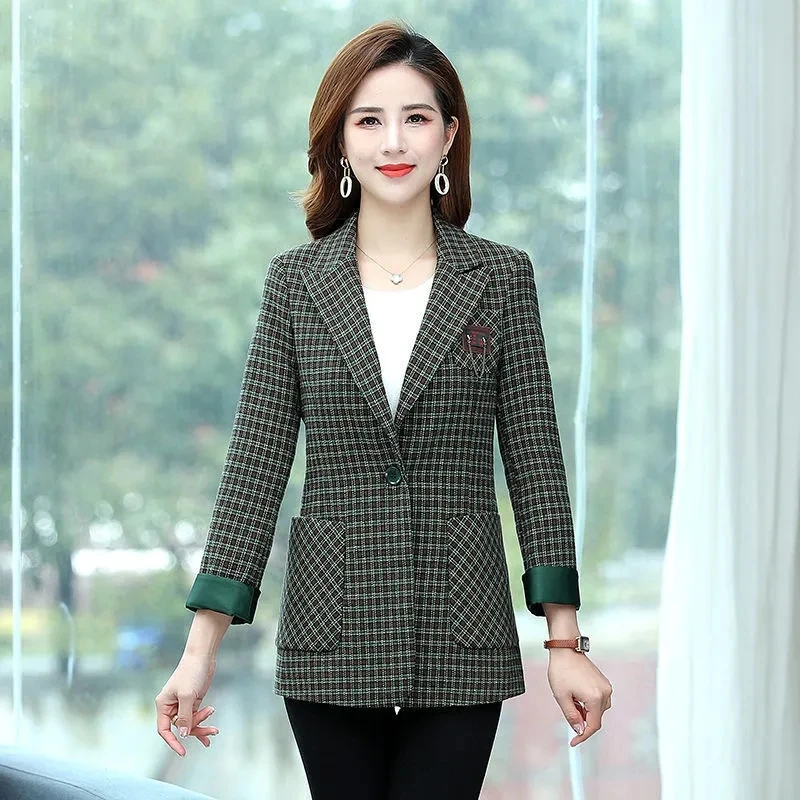 Женский пиджак новый стиль весна 2023 облегающий Универсальный клетчатый костюм в