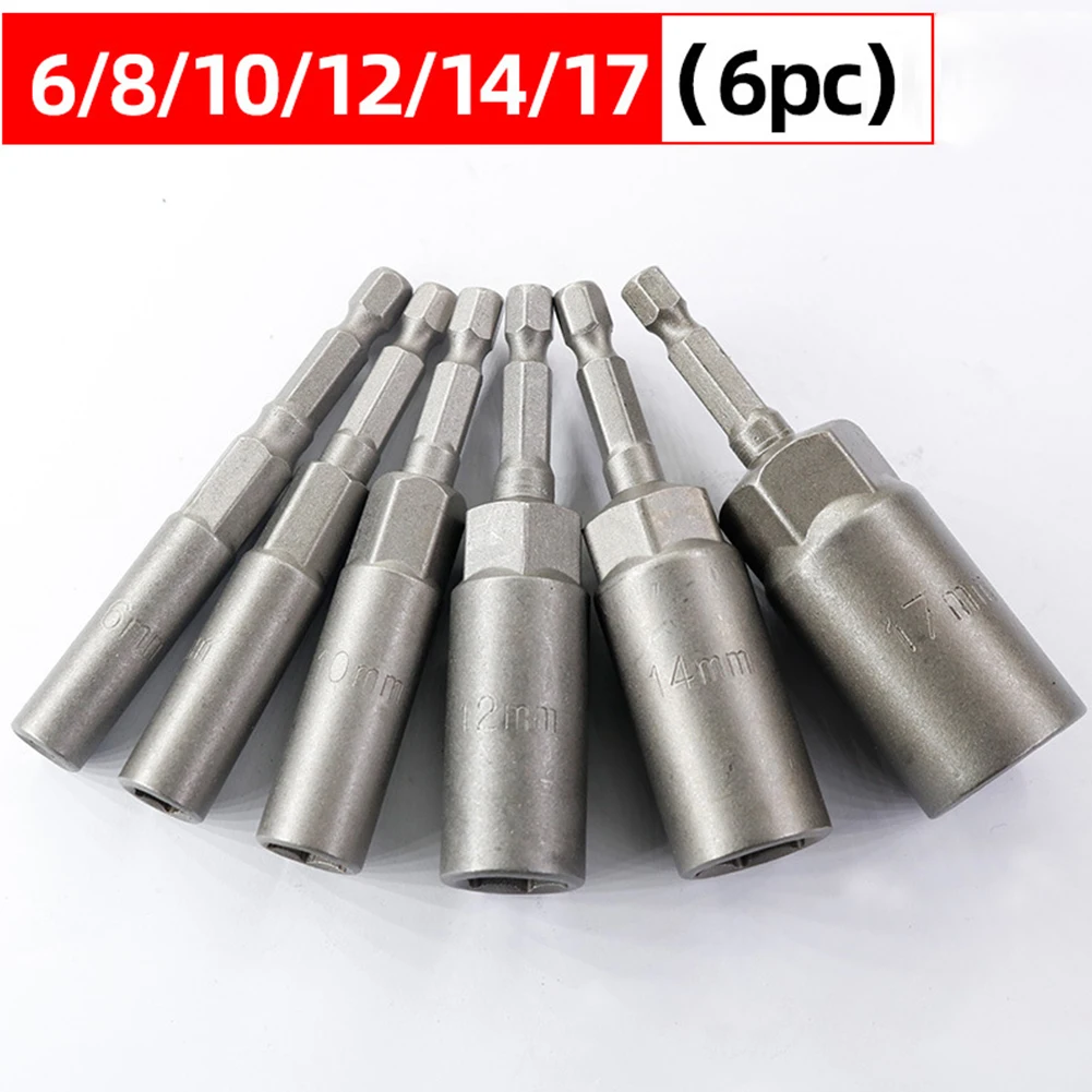 

6pcs Hex Sockets HRC60 Hardness 6/8/10/12/14/17mm Chrome Vanadium Steel Hex Drive Socket Impact Nut Bolt Drill Bits