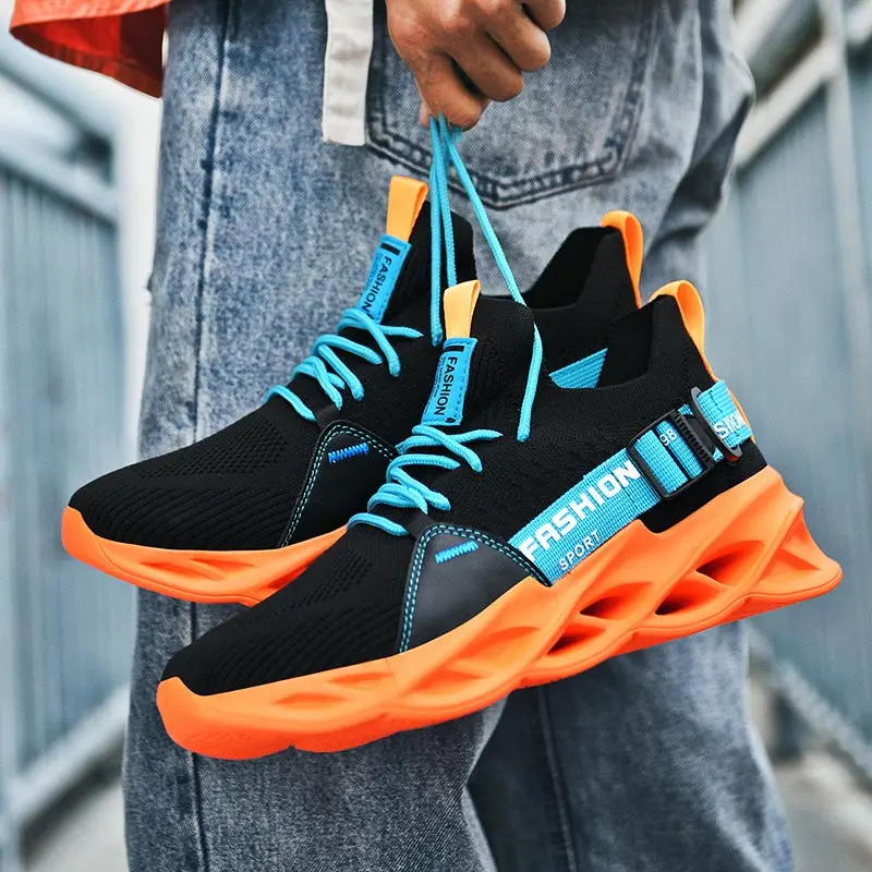 

light weight men sports shoes sport running original loafers knitted panske sneakers blue trainers outdoor tenis Colorful