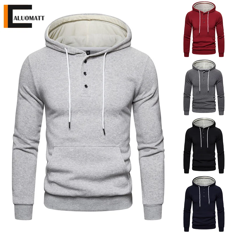 

Mens Hoodies 2022 Autumn Winter Streetwear Solid Hooded Sweatshirt Fashion Casual hip hop Sweatshirts Single-breast Men's Hoodie