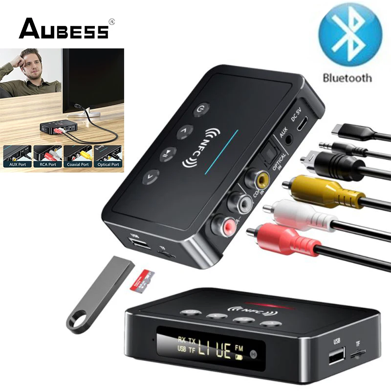 

AUBESS 1 шт. Bluetooth-совместимый приемник 5,0 передатчик FM стерео AUX 3,5 мм разъем RCA Оптический ключ беспроводной NFC аудио адаптер