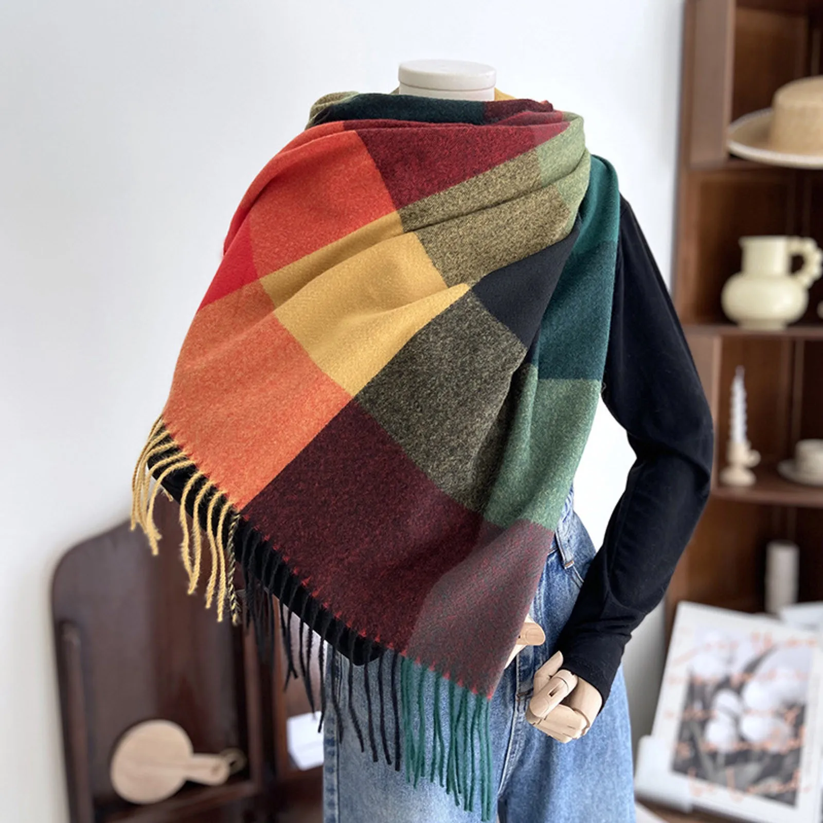 

Женский шарф, классический теплый шарф с радужным принтом, осенне-зимний большой платок, шаль, шарфы, корейский фуляр, шарф Bufanda, шали Bufandas