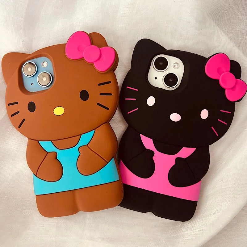 3D Stereoscopic Sanrio Hello Kitty Phone Case for IPhone 14 13 12 11 Pro Max Mini X XR XS MAX 7 8Plus Silicone Soft Back Cover