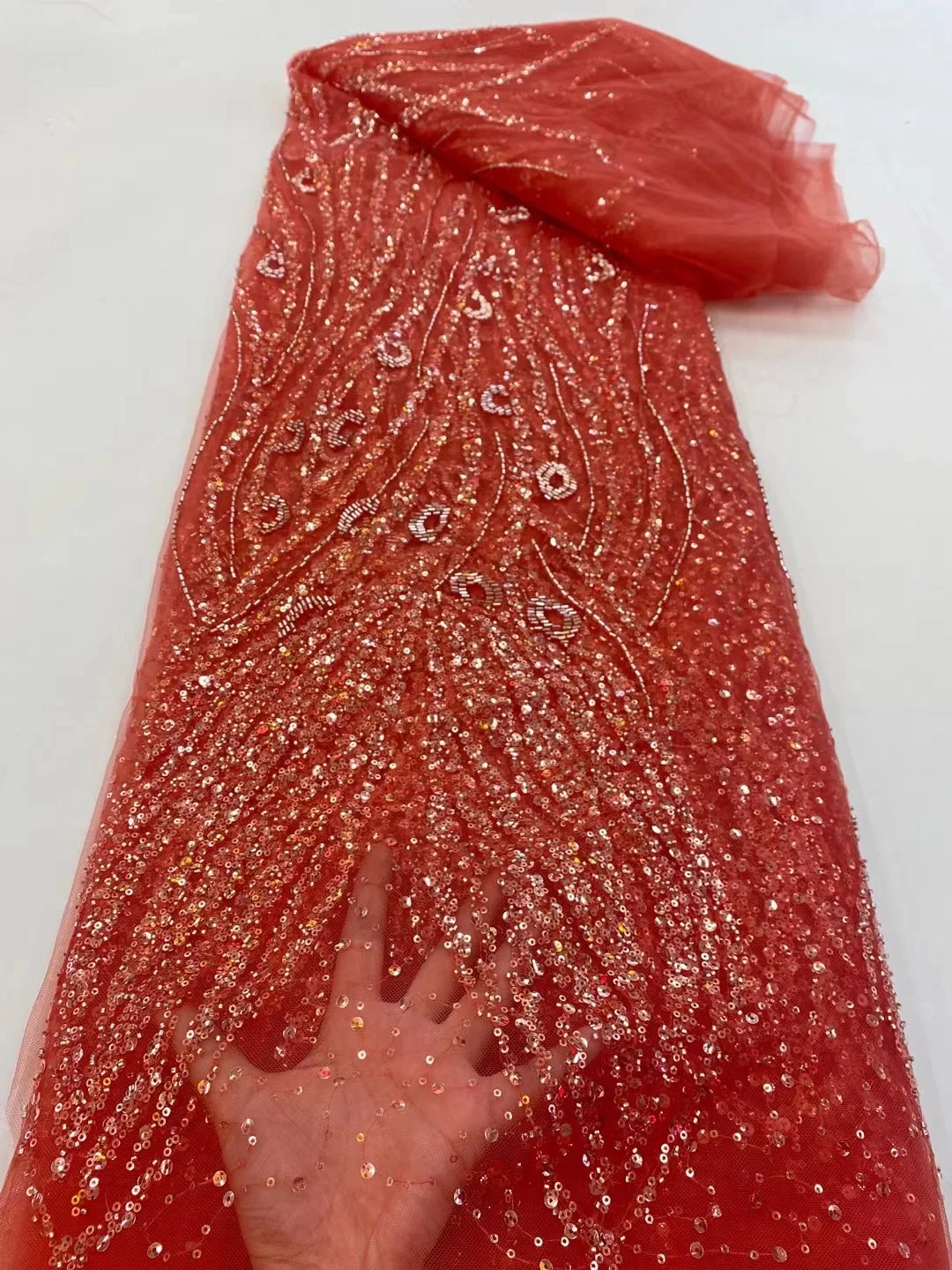 

(5yards/pc) High quality tube beads sequins embroidered African wedding tulle lace newest French net lace for dress FRX124