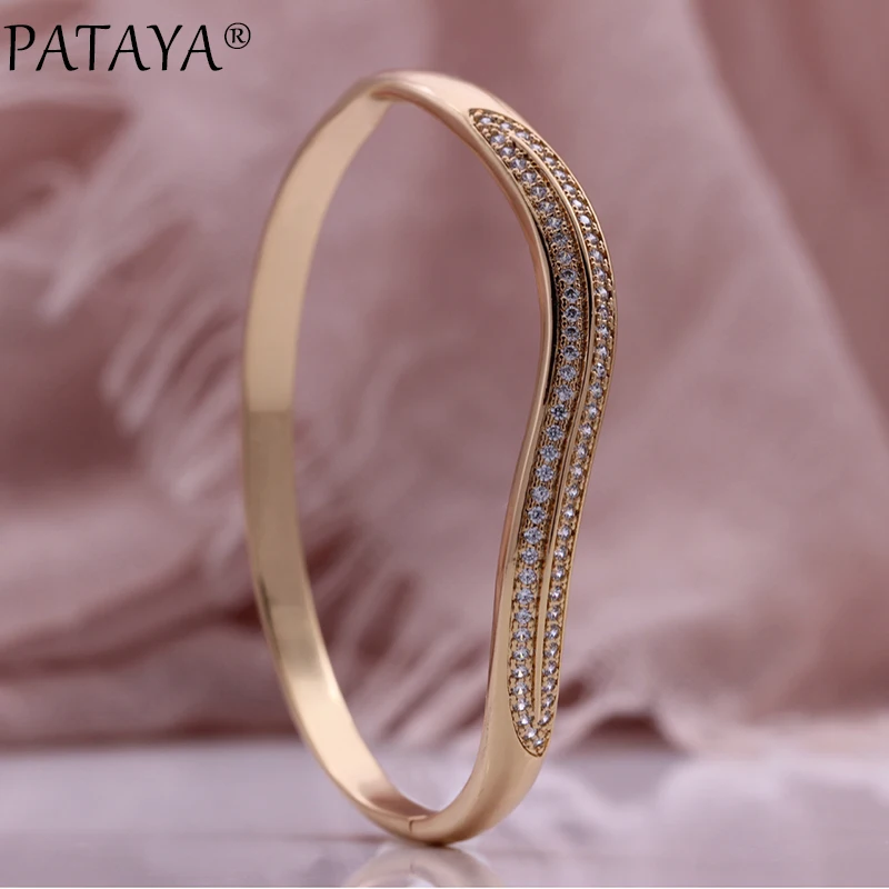 

PATAYA New Trend Luxury Micro Wax Inlay Natural Zircon Women Bangles 585 Rose Gold Color Fashion Jewelry Wedding Fine Bangle