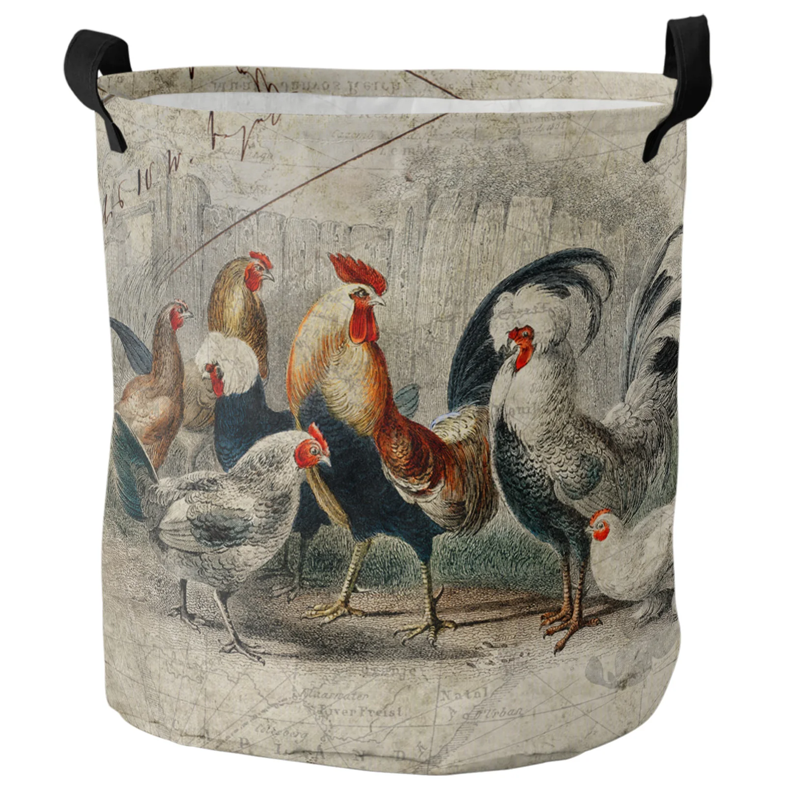 Корзина для грязного белья в стиле ретро с изображением курицы-петуха складная