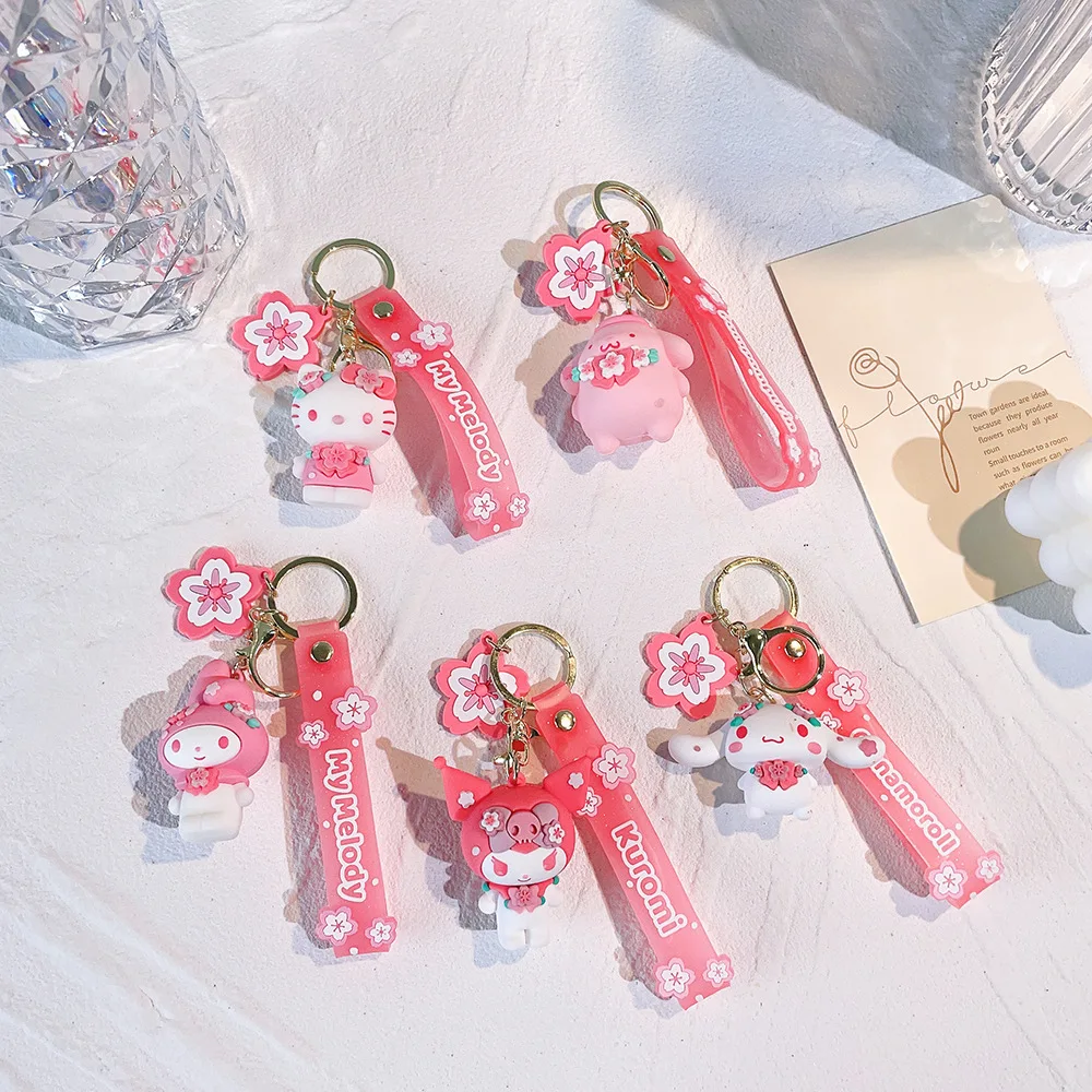 

Anime Hello Kitty Cherry Blossom Series Cinnamorol Kuromi Keychain Pendant Kawai Sanrio Melody for Bag Key Ring Accessories Gift