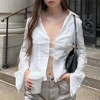 dourbesty fairy t shirts y2k aesthetic women white flared long sleeve tops grunge clothes korean fashion 2000s shirts streetwear
