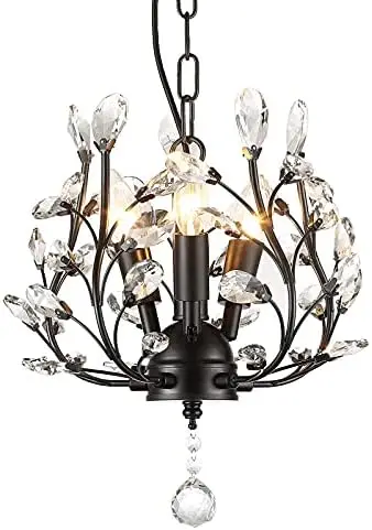

Vintage Large Crystal Branches Chandeliers Black Close to Ceiling Light Flush Mount Fixture with 5 Light 200W 31.5" Dia