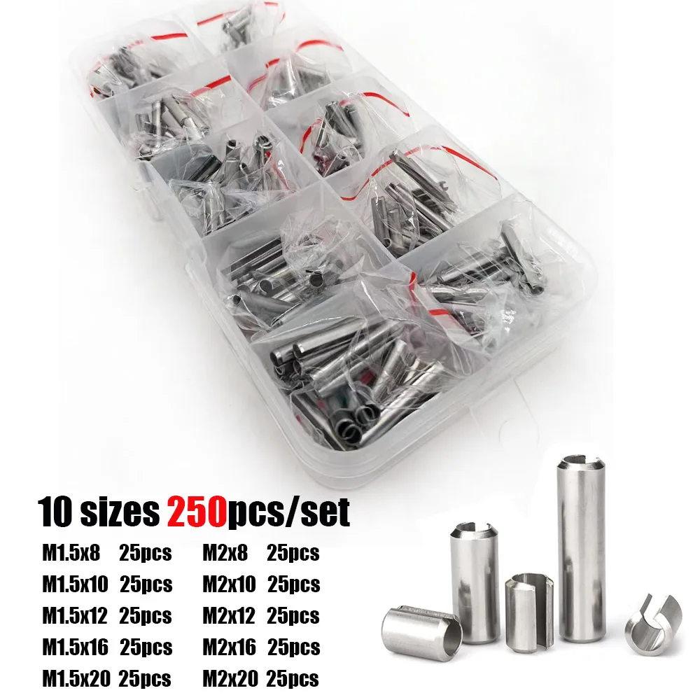 100/250 шт./компл. M1.5 M2 M2.5 M3 M4 M5 GB879 304 эластичный штифт из нержавеющей стали, Натяжной штифт, пружинный штифт, набор в ассортименте