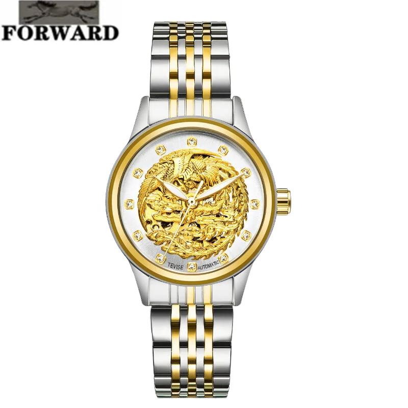 FORWARD Dragon and Phoenix Couple Leisure Bottom Automatic Machinery Women watch  Luminous waterproof luxury Women's wristwatch