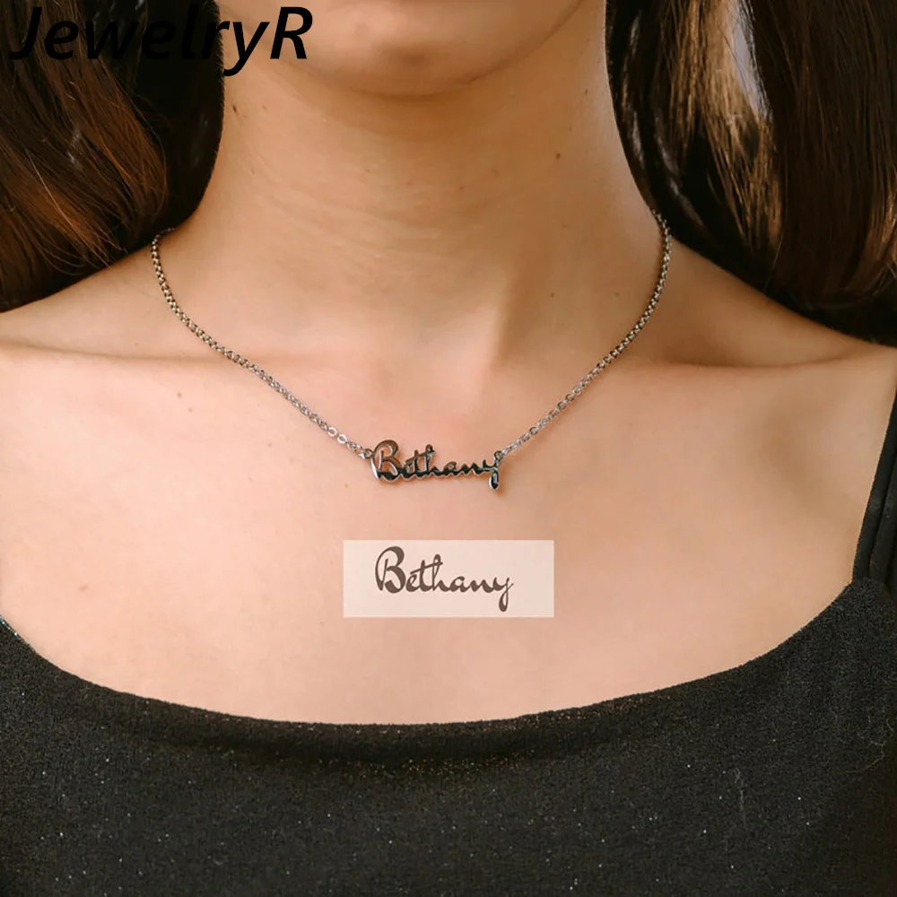 

JewelryR Custom Name Necklace Personalized Stainless Steel Handwritten Nameplate Pendant Choker Jewelry For Woman Birthday Gift