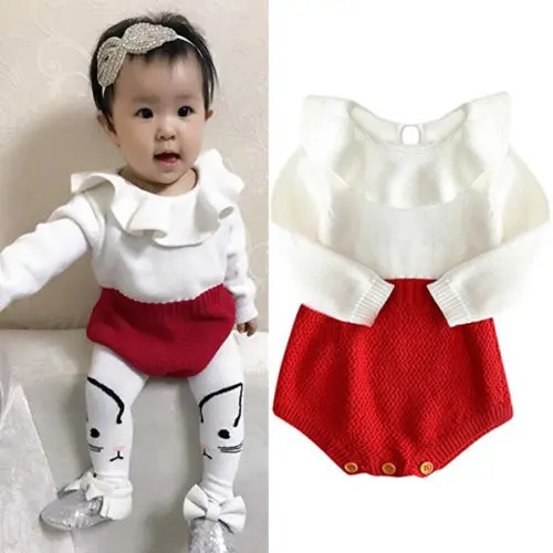 

Newborn Baby Girls Rompers Knitted Ruffle Long Sleeve Jumpsuits Baby Kids Romper Warm Knit Sweater Spring Autumn Casual Clothing