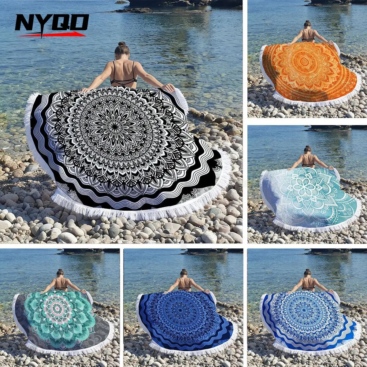 Фото Пляжные полотенца Mandala Round, летние, геометрические, толстые, для душа и ванны, 150 см, круглые, для пляжа, плавания, йоги, как покрывало, сервильетт де пляж №3