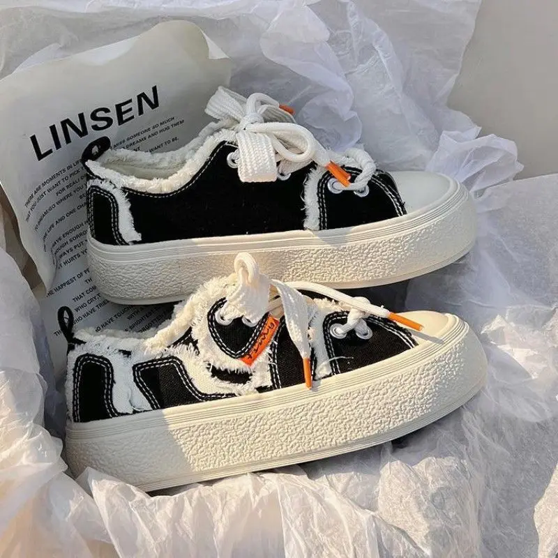 Fashion Odorless Canvas Sneakers Rough Edge Female Street Hip Hop Shoes Harajuku Sneaker Woman Plimsolls Tennis Shoes Platform