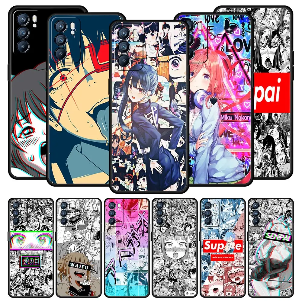 

ahegao manga girl Phone Case for Oppo A52 A53 A7 A95 A74 A9 2020 Reno3 4 6 Pro Plus 5G Find X2 Lite Ace K9 Back Cover Coque Bag