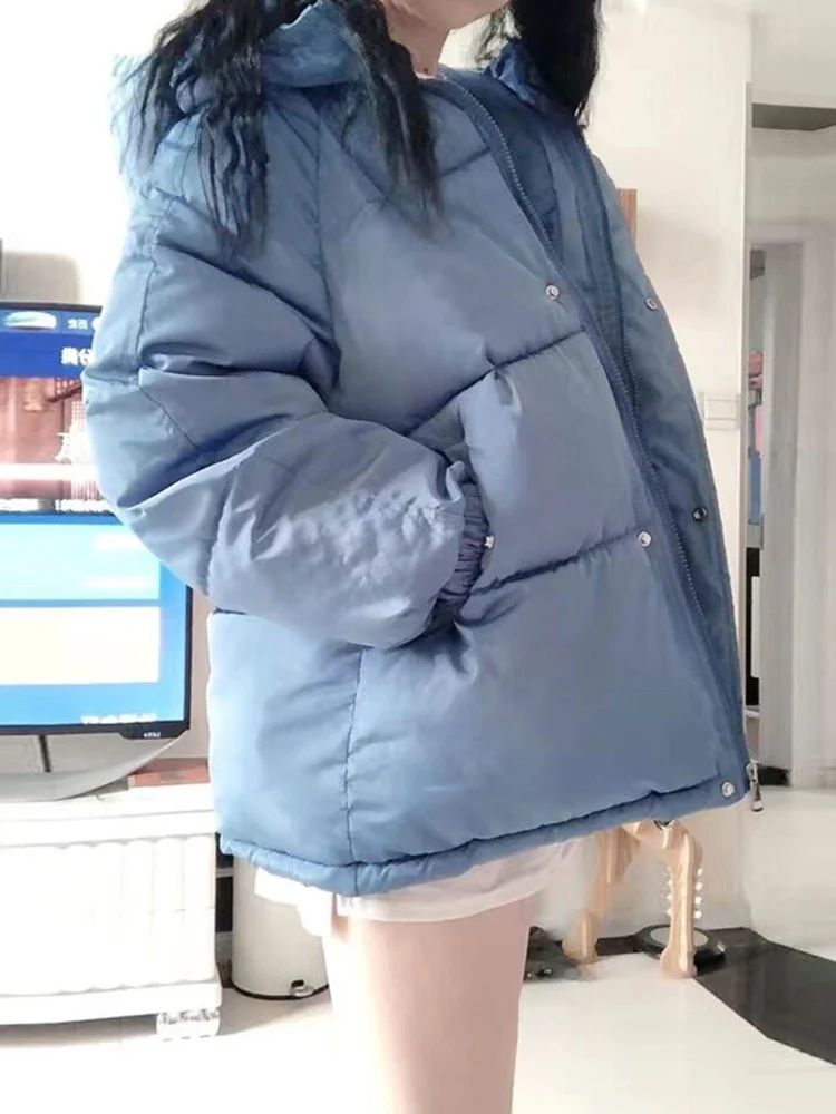 Aelegantmis Women Thicken Warm Parka Coat Loose Oversized Women's Winter Bread Coat Hooded Outwear Padded Woman Parkas Jackets