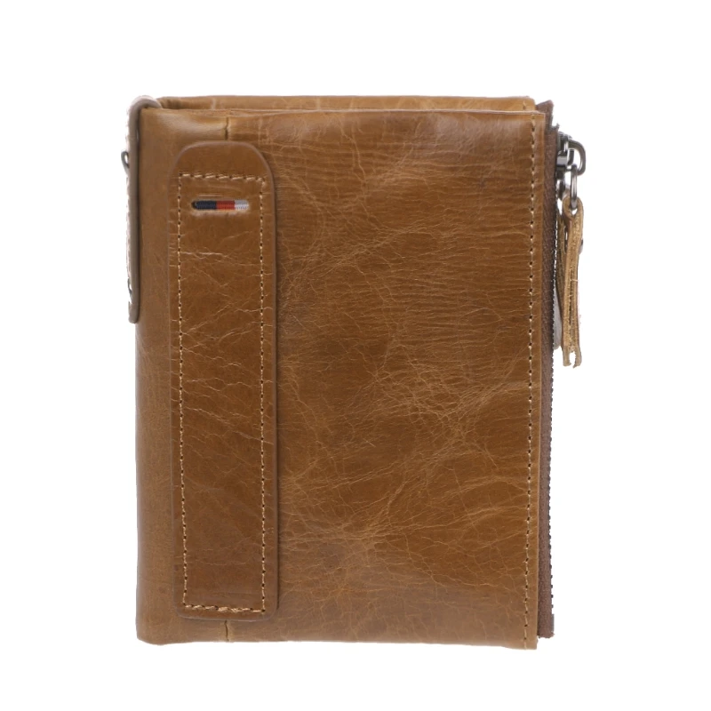 

Men Genuine Leather Double Zipper Wallet Cowhide Bifold Coin Purse Card Holder
