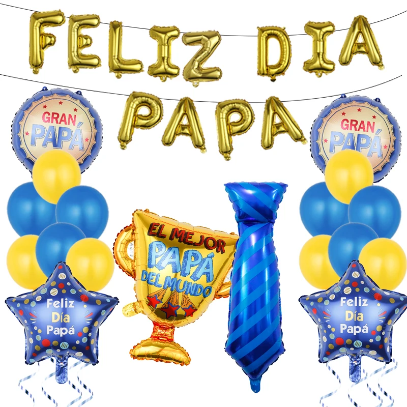 

1set Feliz Dia Papa Foil Balloons Spanish Happy Father's Day Helium Globos Prize Trophy Balls Father Birthday Party Decor Baloes