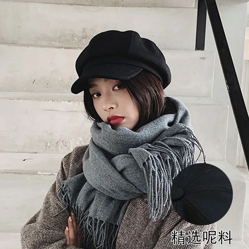 

Fashion Plain Octagonal Cap Ladies Hats Autumn Winter Hats for Women Casual Wool Hat British Retro Beret Painter Caps
