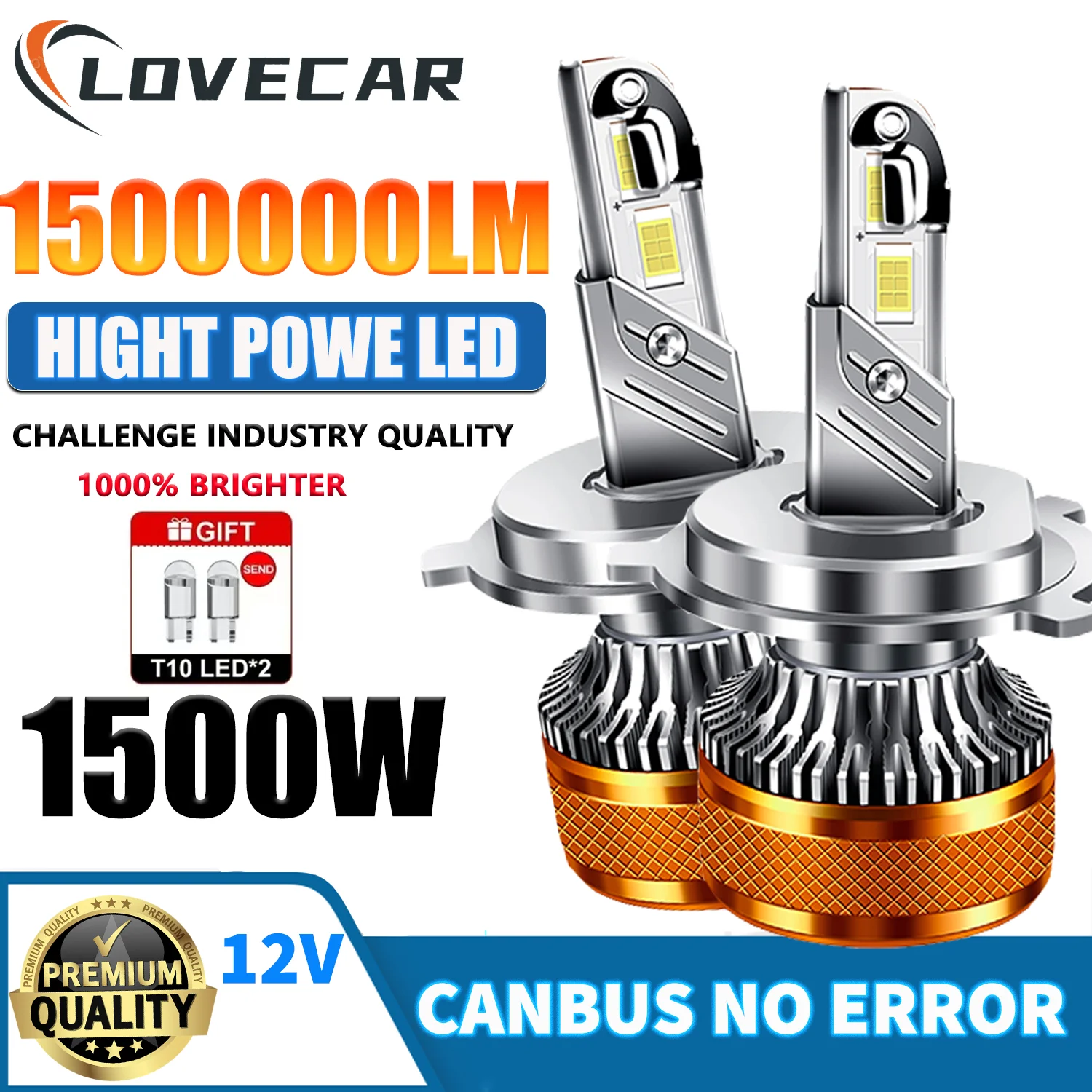 Фото LOVECAR 1500Вт 1500000 LM Canbus H4 H7 H1 LED H8 для автомобильных фар, самая яркая 6000K, авто противотуманная фара H11 H4 H1 9012 HB3 9005 9006 №1