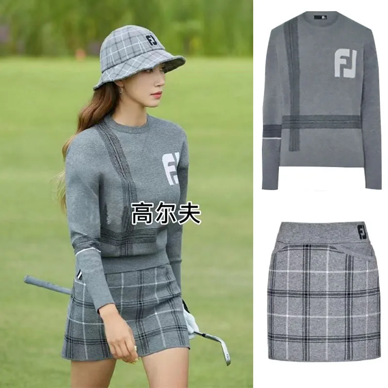 

Winter golf clothes women's sweaters short skirts thick warm casual loose and versatile golf suit