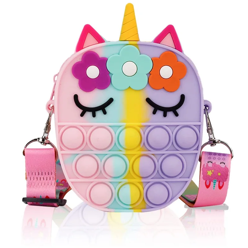 

Сумка на плечо Popete для девочек и женщин, Мультяшные игрушки-антистресс, сенсорные маленькие радужные пузырьки, мультяшный миниатюрный коше...