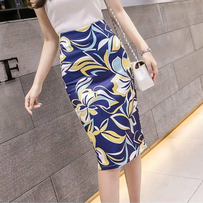 

Summer Korean Fashion Bag Hip High-Waisted Skirts Women Printing Pencil Skirt Slim Female One Step Skirt Falda Mujer