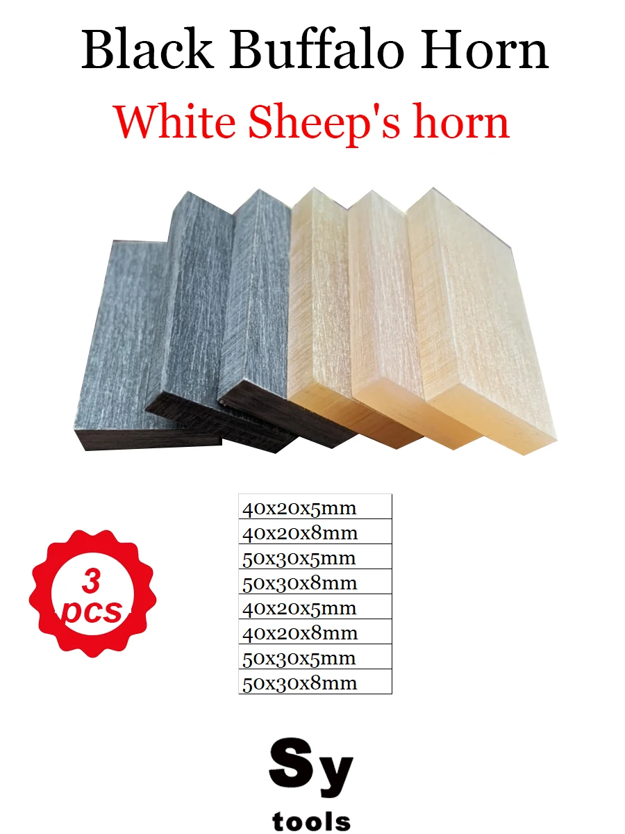 3pc Natural Sheep horns black Buffalo Horn Raw Material Handle Solid Seal Material Kitchen Knife handle Material