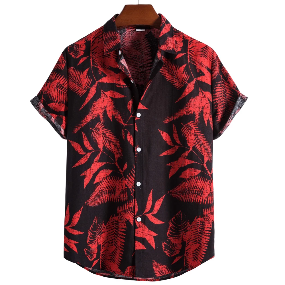 

Мужская летняя рубашка из хлопка и льна, с коротким рукавом