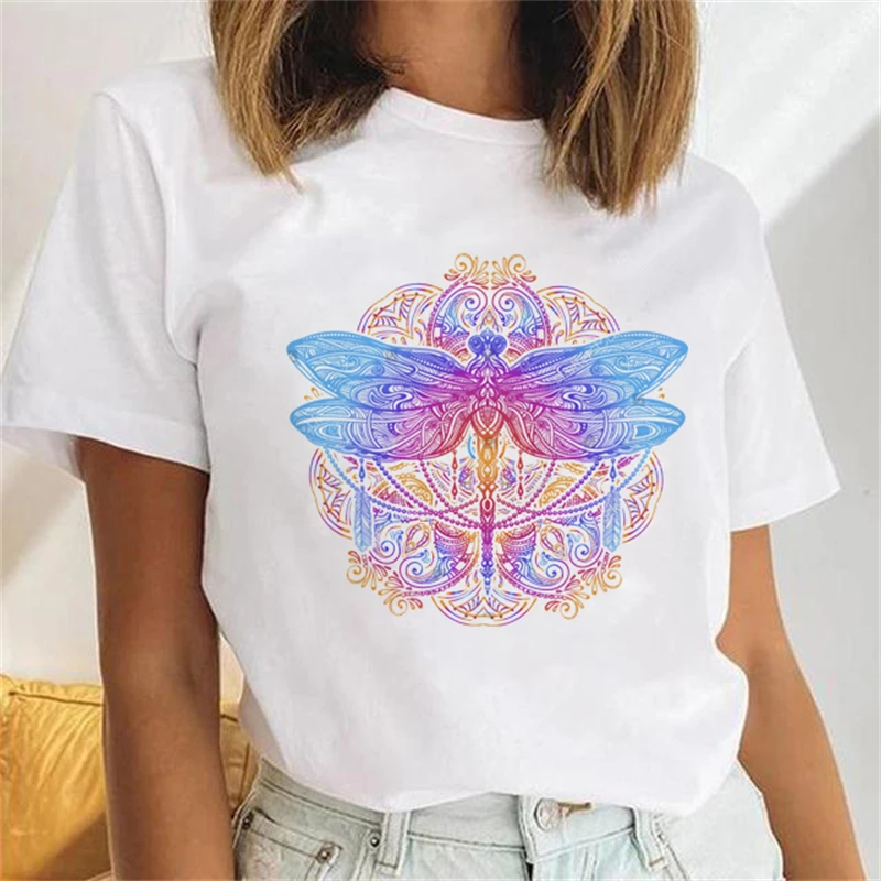 

Multicolored dragonfly Ornate amulet Casual Ladies Fashion Female Graphic Tee Women Print Summer T Clothing T-shirts for Women