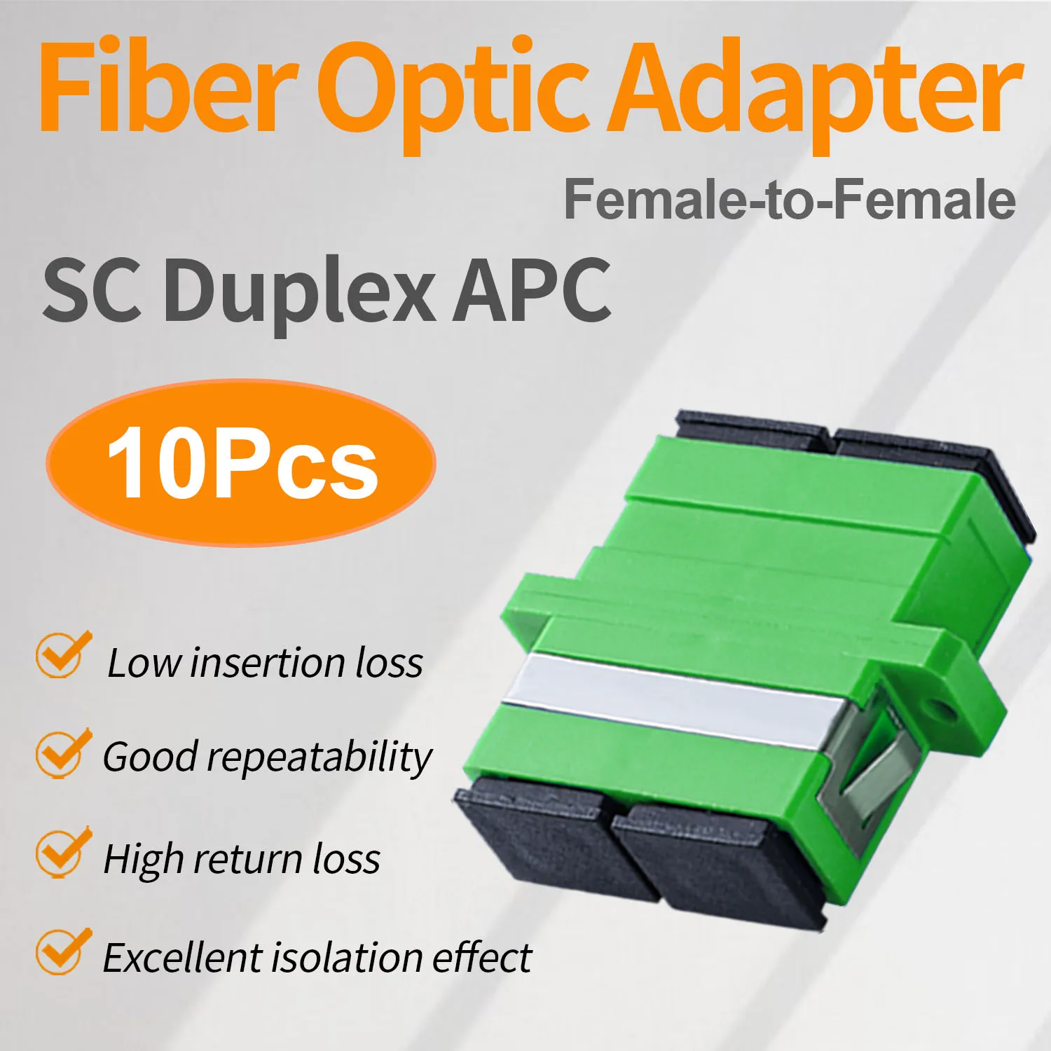 

10 Pcs SC APC Couplers, Duplex Fiber Optical Adapters Cable Connectors SM Flange Ftth