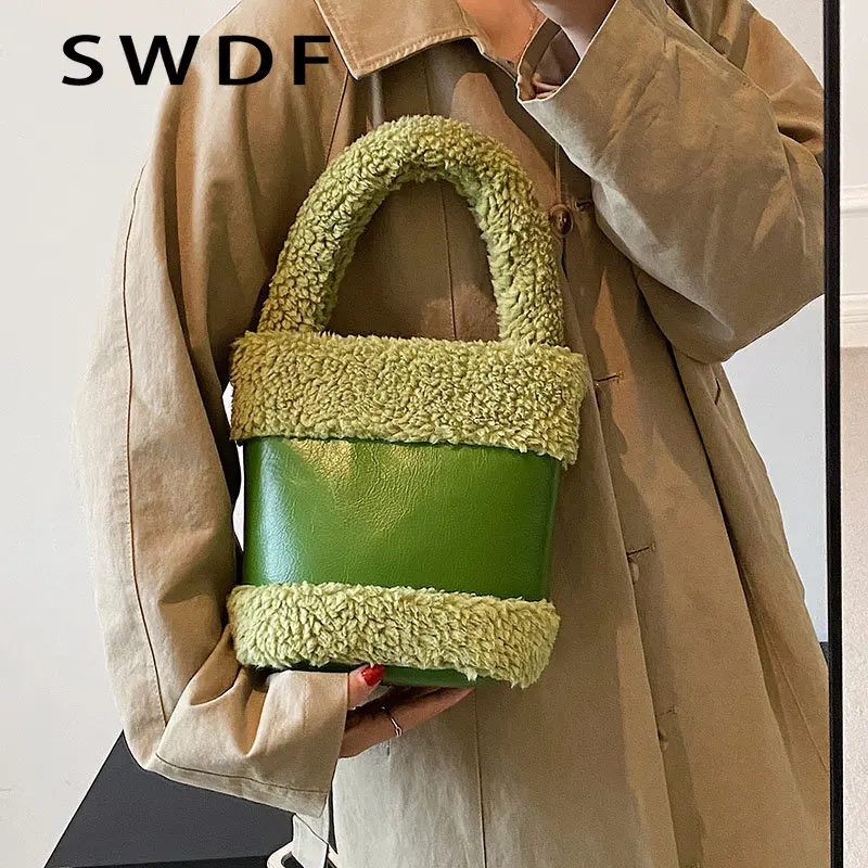 

Сумка-тоут SWDF женская из искусственной кожи, модный саквояж-ведро из мягкой кожи с ручками сверху, зимняя Сумочка для телефона
