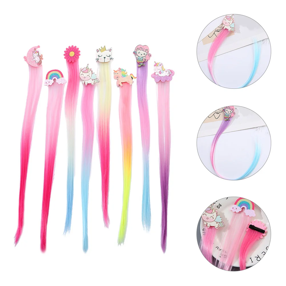 

8 Pcs Cartoon Barrette Hair Extensions Kids Bangs Human Unicorn Clip Accessories Toddler Girls Issue Card