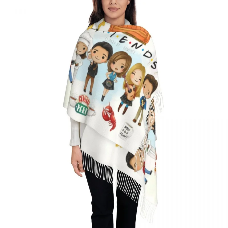 

Lady Long Classic TV Show Friends Scarves Women Winter Fall Soft Warm Tassel Shawl Wrap Cartoon Comic Scarf